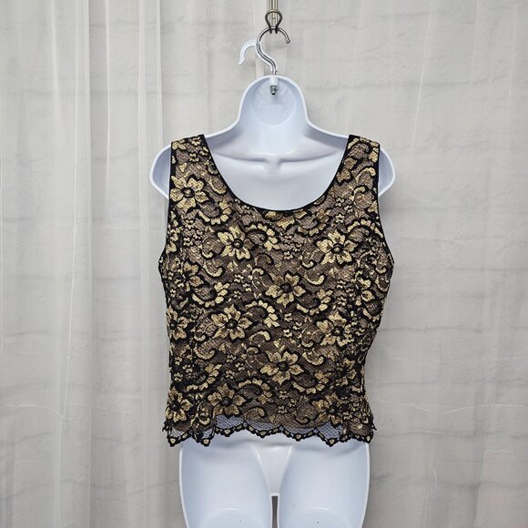 Black Gold Lace Tank Floral Goth Boho Whimsigoth Coquette Fairy Y2K 12 - Picture 6 of 10